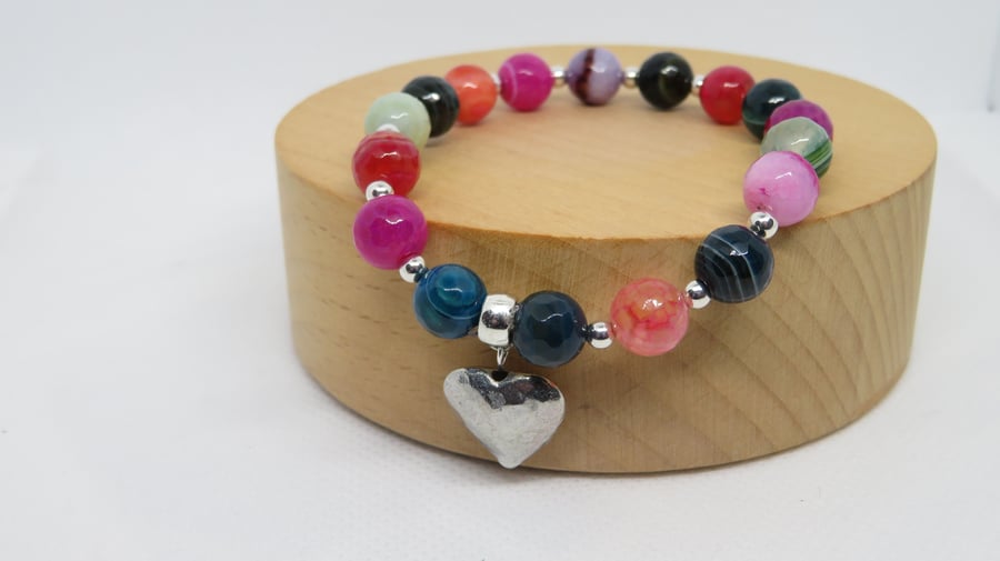 Multi-coloured Agate stretch bracelet