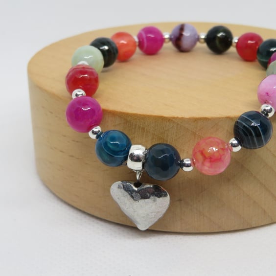 Multi-coloured Agate stretch bracelet
