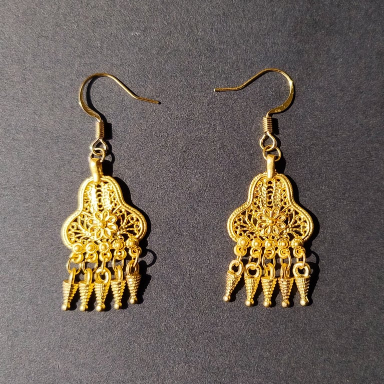 Ancient Greek Style Chandelier Dangle Earrings 24 Carat Gold Plated 