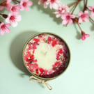 Pink Blossom and Jasmine Soy Wax Candle Vegan Hand Poured 5oz Gold Tin