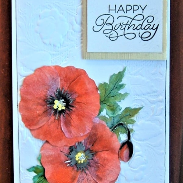 hand crafted Poppy Birthday card ( ref F 380) - Folksy