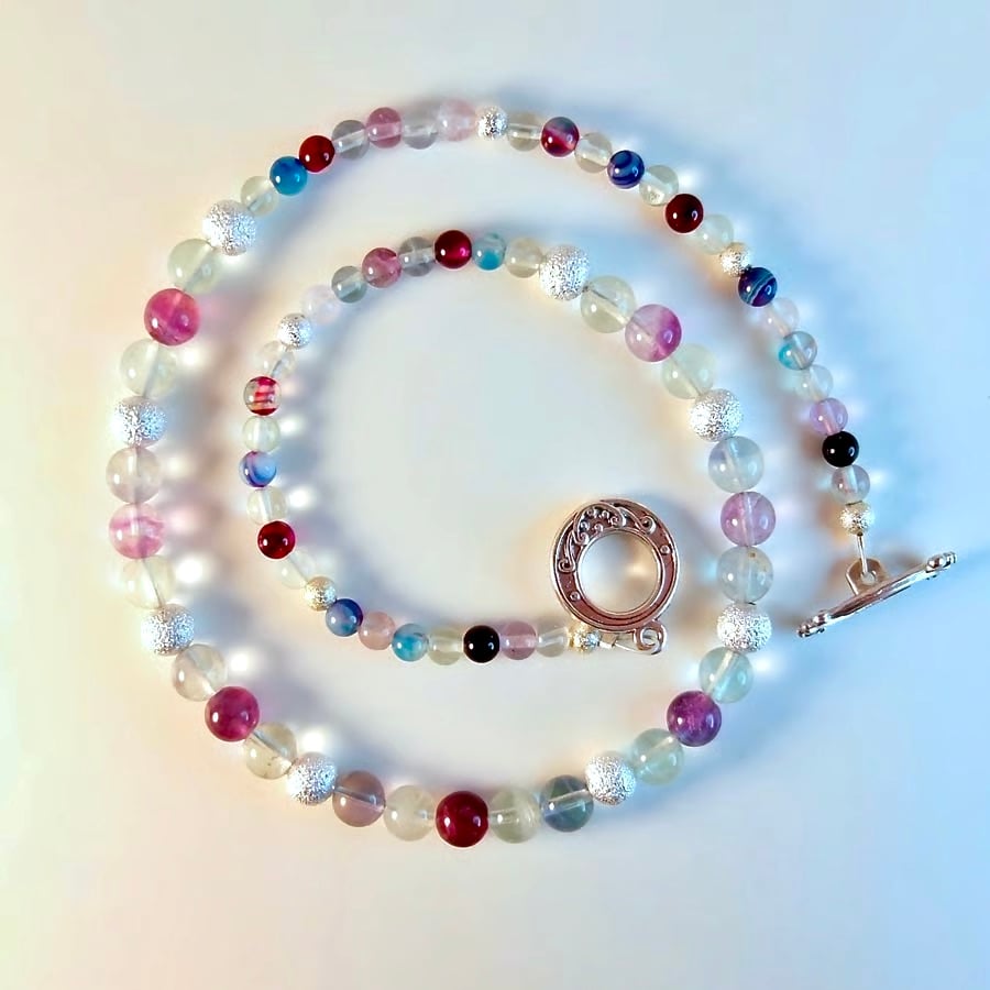 Fluorite And Agate Necklace - Handmade Gift, Bridesmaid, Anniversary, Birthday