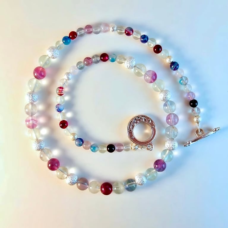 Fluorite And Agate Necklace - Handmade Gift, Bridesmaid, Anniversary, Birthday