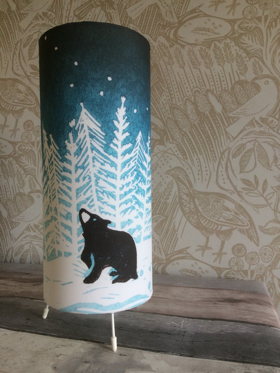 'Stargazey Bear' Lino Print Design Drum Table Lamp