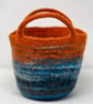 Medium Rust Orange and Blue Felt Basket with Cord Grab Handles - Image 4