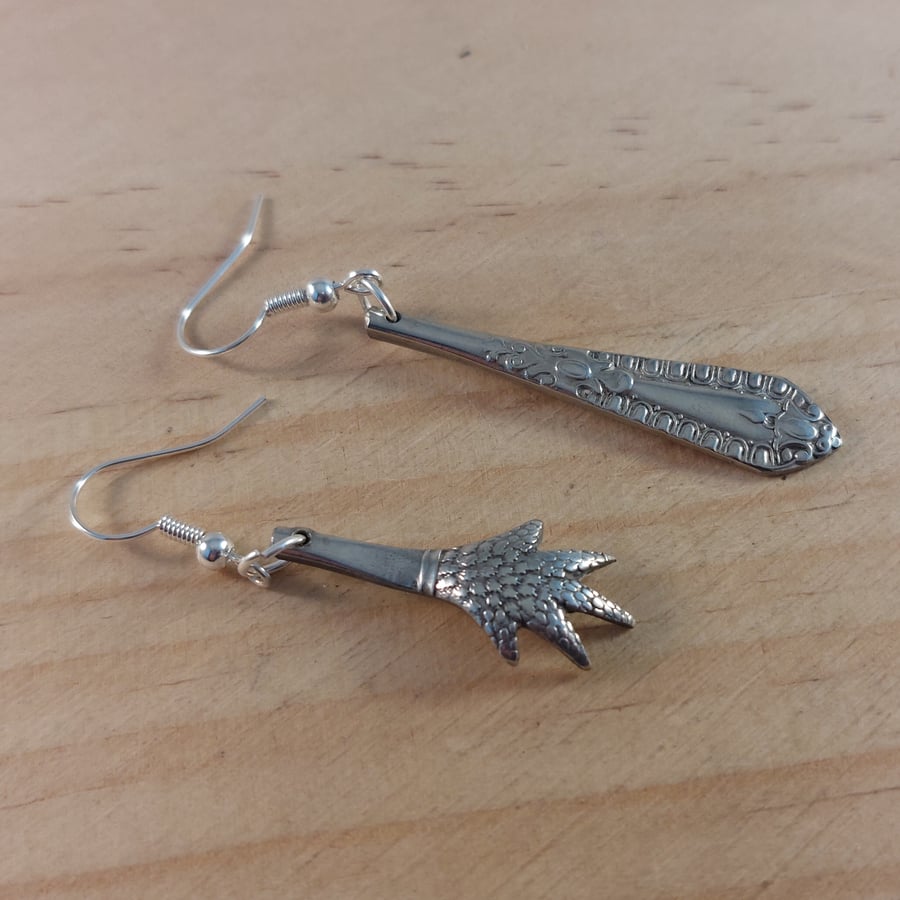 Upcycled Silver Plated Whole Tong Earrings (SPE062514)