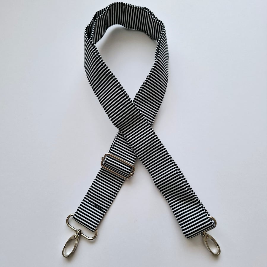 Black and white striped replaceable handbag strap 