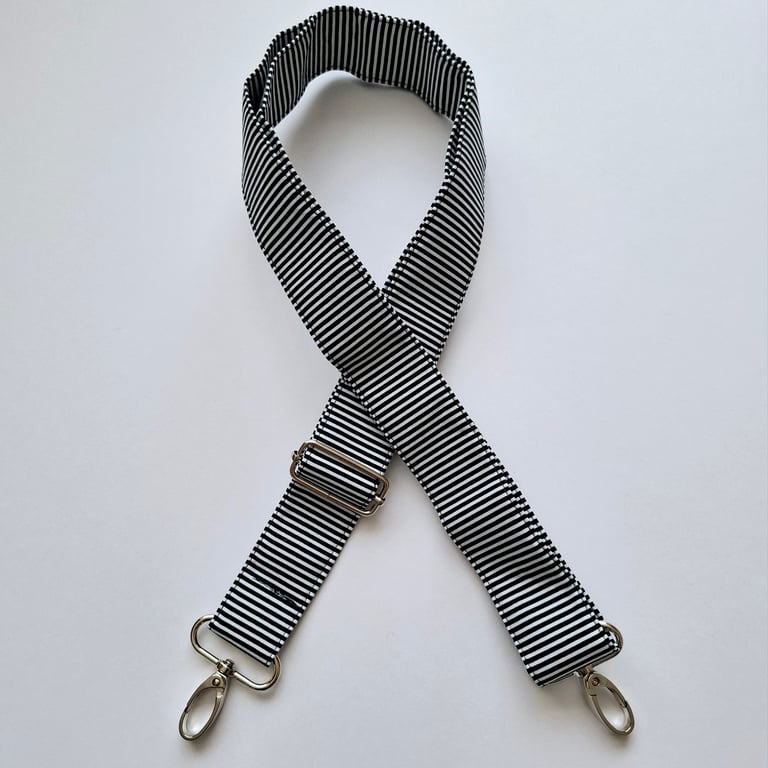 Black and white striped replaceable handbag strap 