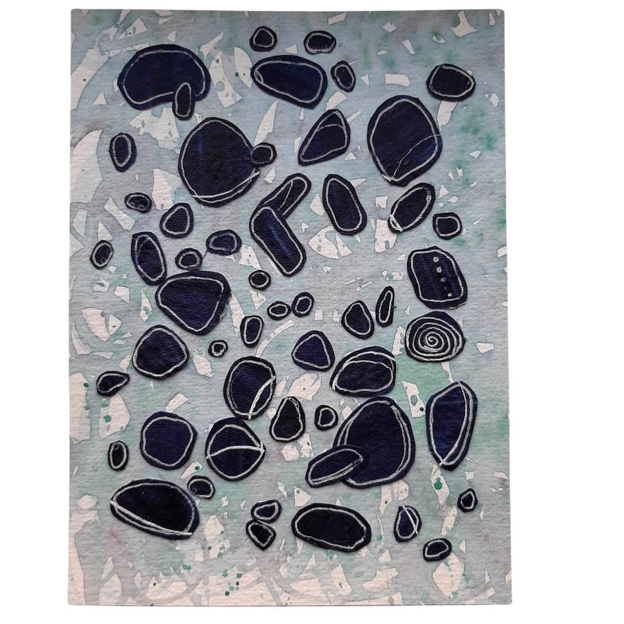 Slate Blue Pebbles Paper Collage