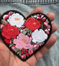 Peony Flower Love Heart Embroidered Patch Iron On Sew On Floral Badge