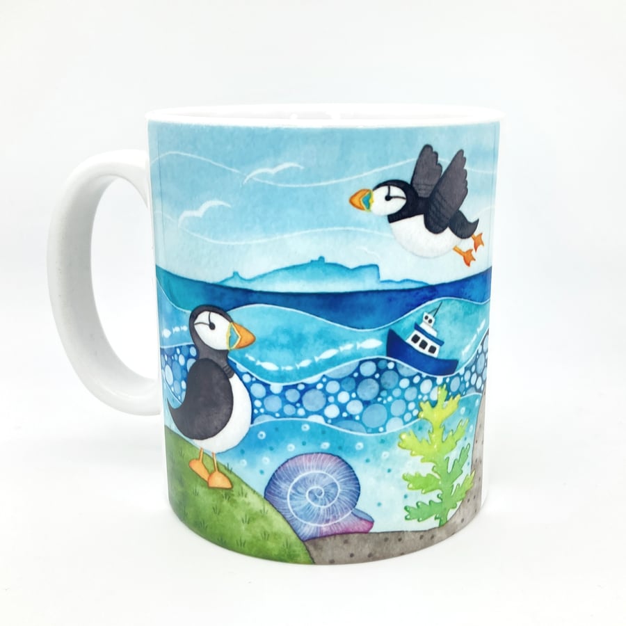 Puffin Mug - Seaside Watercolours - Nautical Coastal Kitchen Decor