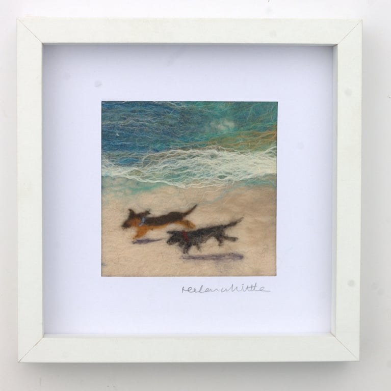Beach Sausage Dogs - original felted art