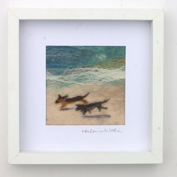Beach Sausage Dogs - original felted art