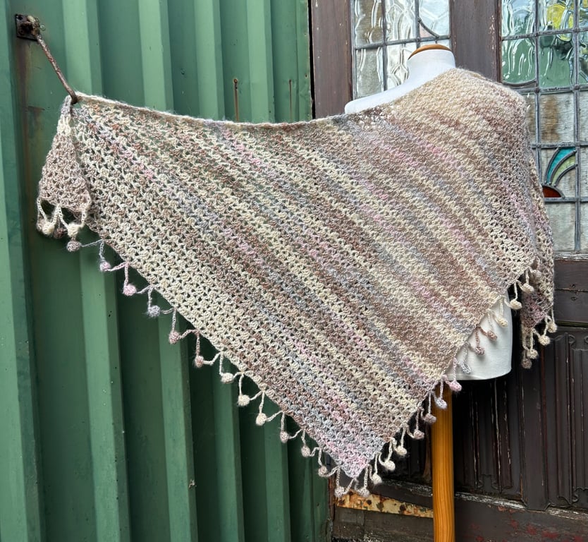 Mohair Handmade Asymmetrical Triangle Lace Shawl in Soft Pastel Colours