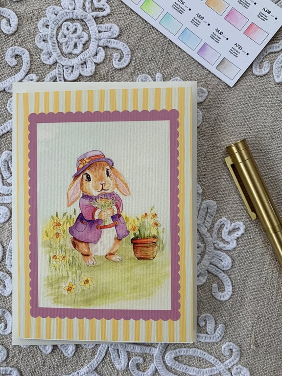 Daffodils and Bunny - Blank Card