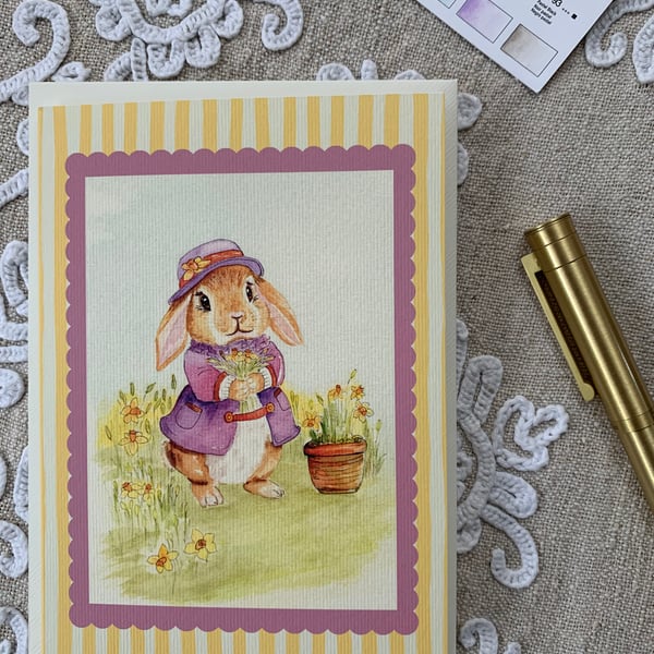 Daffodils and Bunny - Blank Card