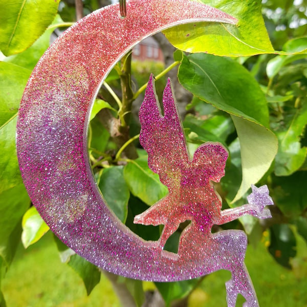 Pink and Purple Cute Fairy Resin Suncatcher Hanging Decoration