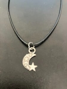 moon with stars charm pendant on a 18" leather cord necklace