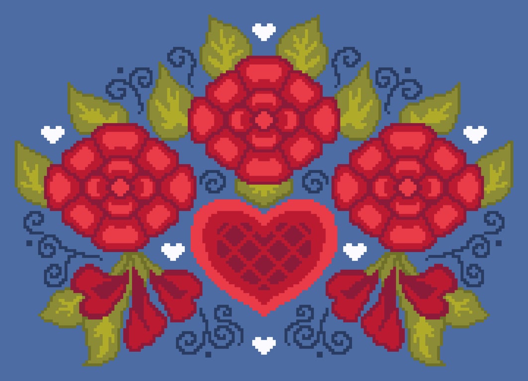 307 - Valentine Roses Cross Stitch Pattern: Mexican Folk Art Heart (PDF Chart) 