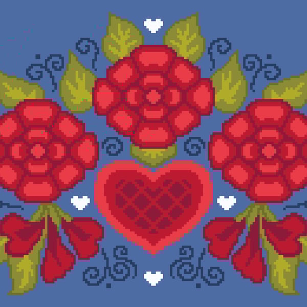 307 - Valentine Roses Cross Stitch Pattern: Mexican Folk Art Heart (PDF Chart) 