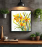 Bright Yellow Daffodil Watercolour Art Print Square Spring Floral Art