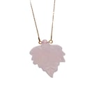 Rose quartz leaf shaped pendant with rose gold plated chain