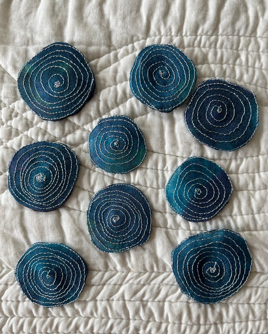 9 Free Motion Embroidered Blue Spiral Organza Embellishments Card Making 