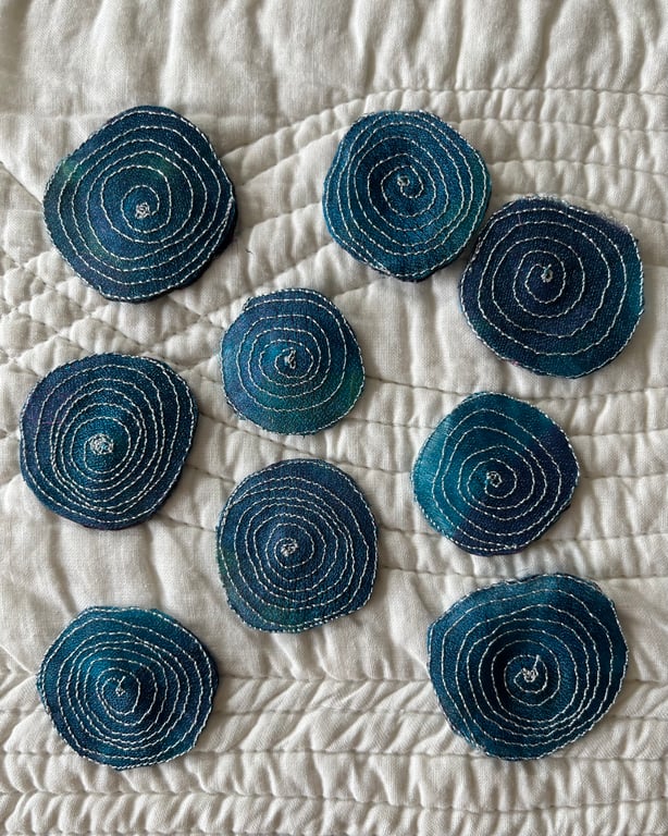 9 Free Motion Embroidered Blue Spiral Organza Embellishments Card Making 