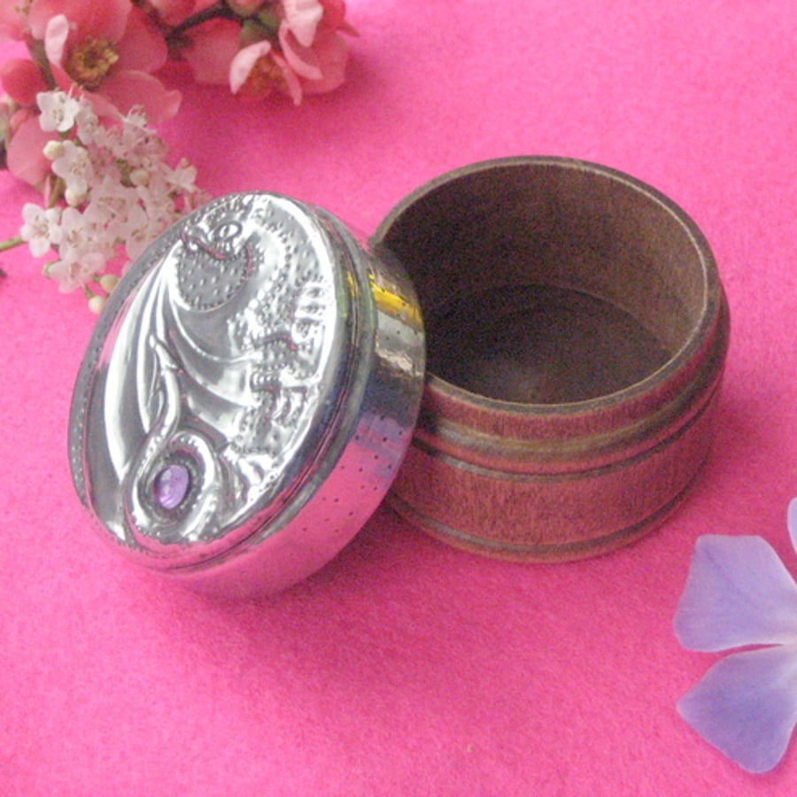 Reserved for Lisa.Pewter dragon box in pewter and amethyst.