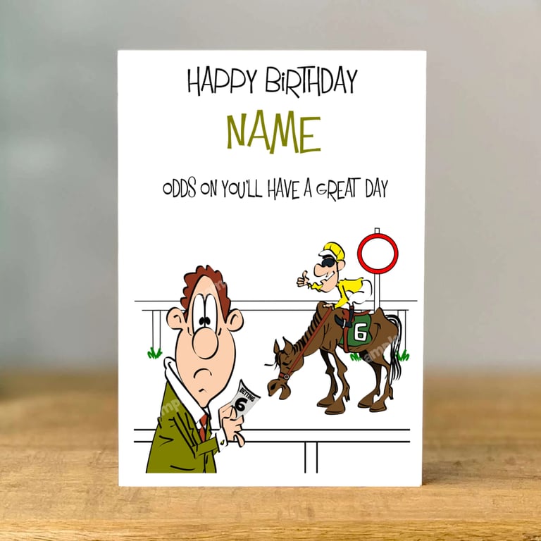Personalised Horse Racing Birthday Card Punters Gift, Dad, grandad, son, brother
