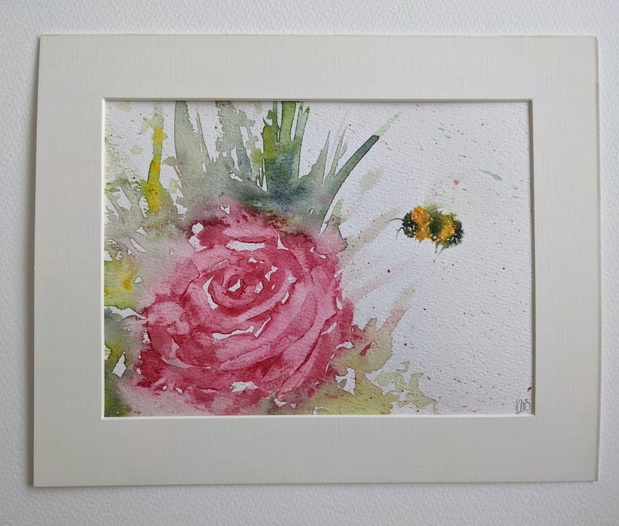 Bee and Rose Original Watercolour Painting