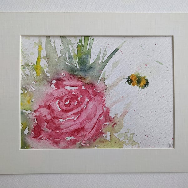 Bee and Rose Original Watercolour Painting