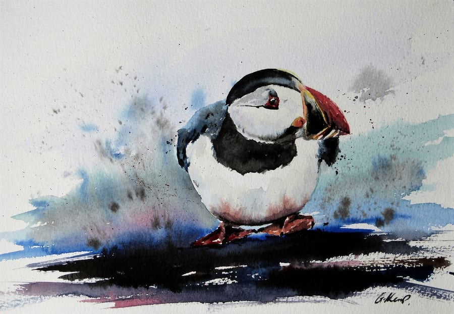 Puffin, Original Watercolour Painting.