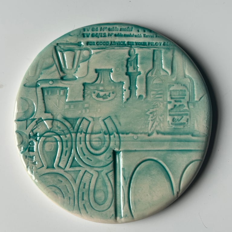 Textured Ceramic Plaque: Horse Shoe and Teacup