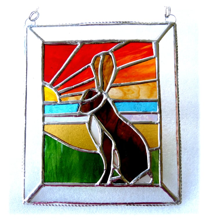 Sunset Hare Stained Glass Art Picture Suncatcher Handmade 014