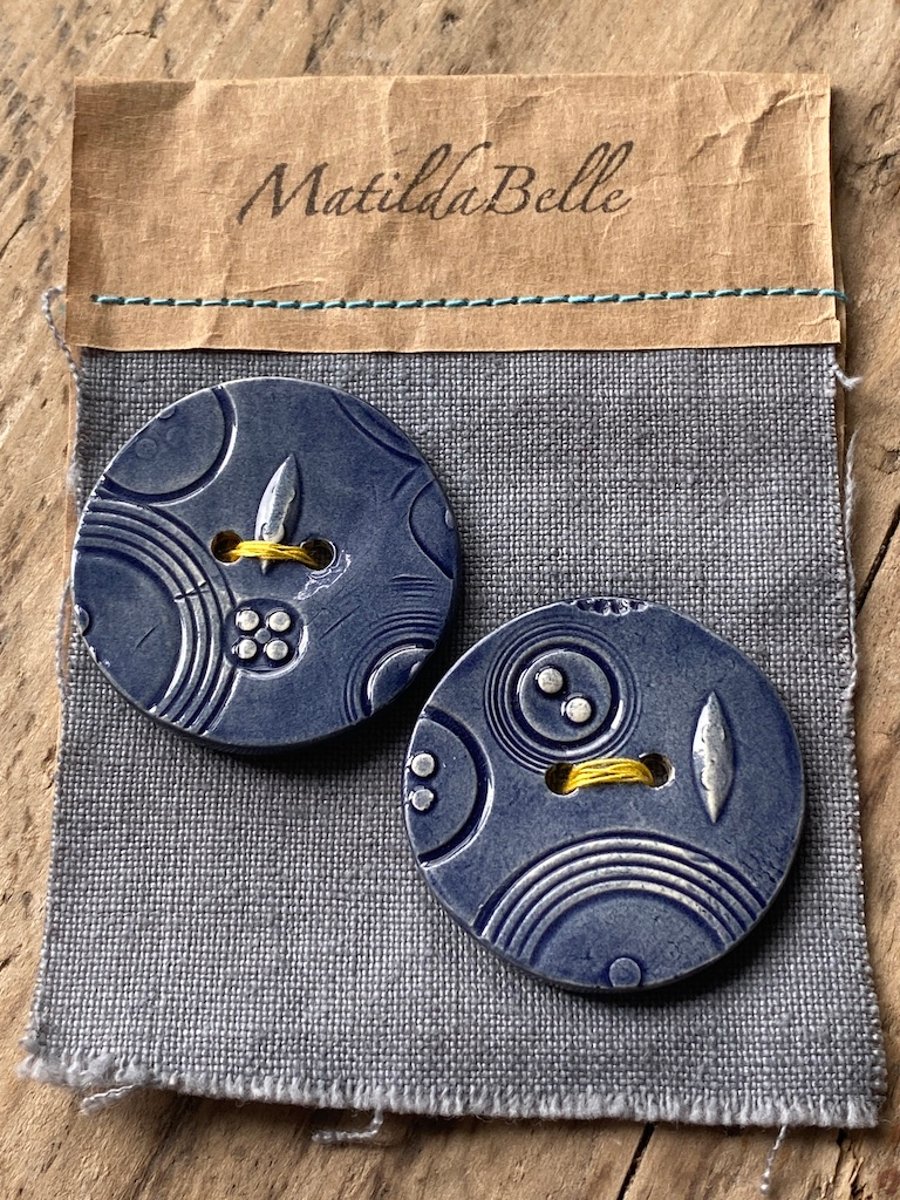 Pair of Handmade ceramic round buttons
