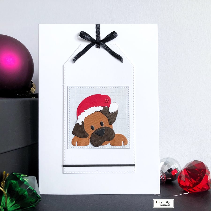 Puppy dog (Brown) Christmas Card, handmade by Lily Lily Handmade 