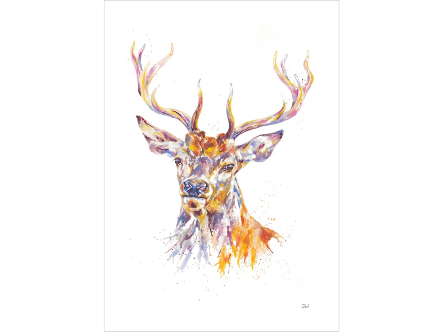 Stag watercolour print, painting, illustration, woodland, wildlife, nature