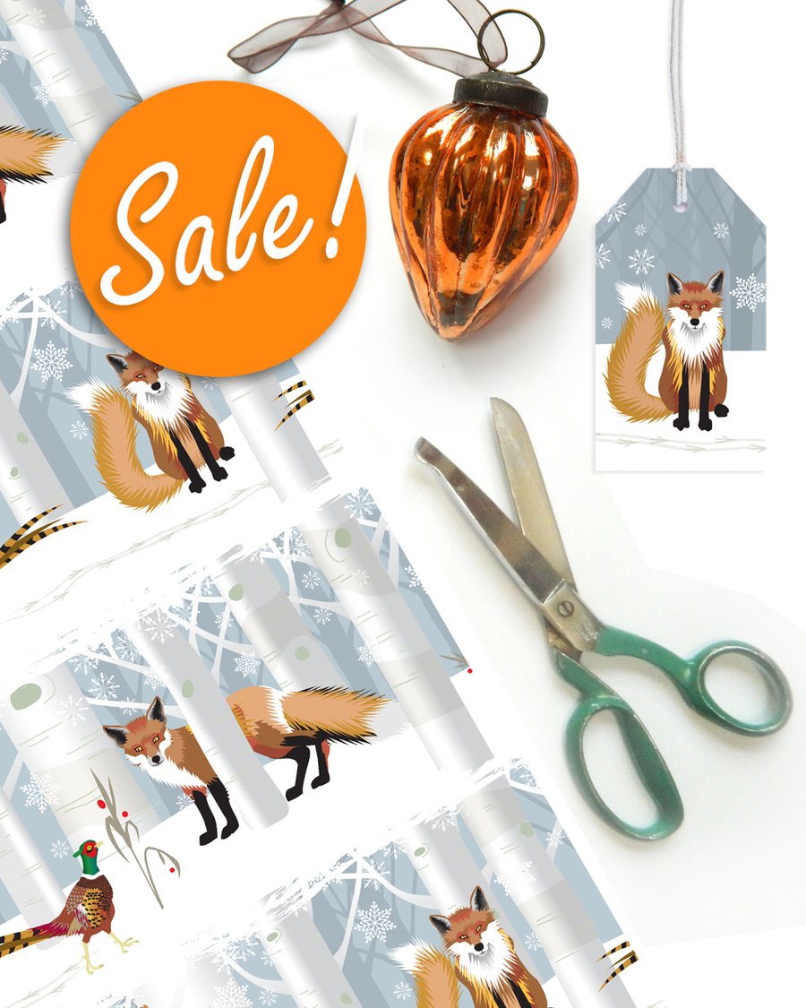 SALE: Fox & Pheasant Woodland Style Christmas Gift Wrap