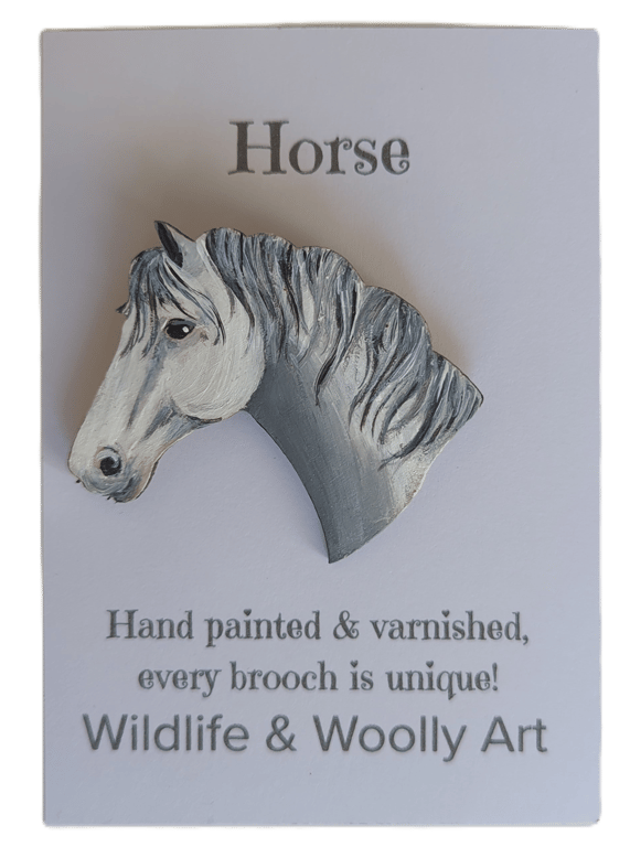 Grey Horse Brooch - Hand Painted & Varnished