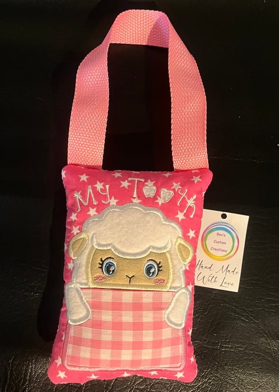 Embroidered sheep Tooth fairy Pillow, 
