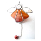 Angel Bell Suncatcher Stained Glass Amber Red 052