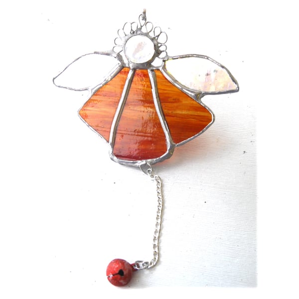 Angel Bell Suncatcher Stained Glass Amber Red 052