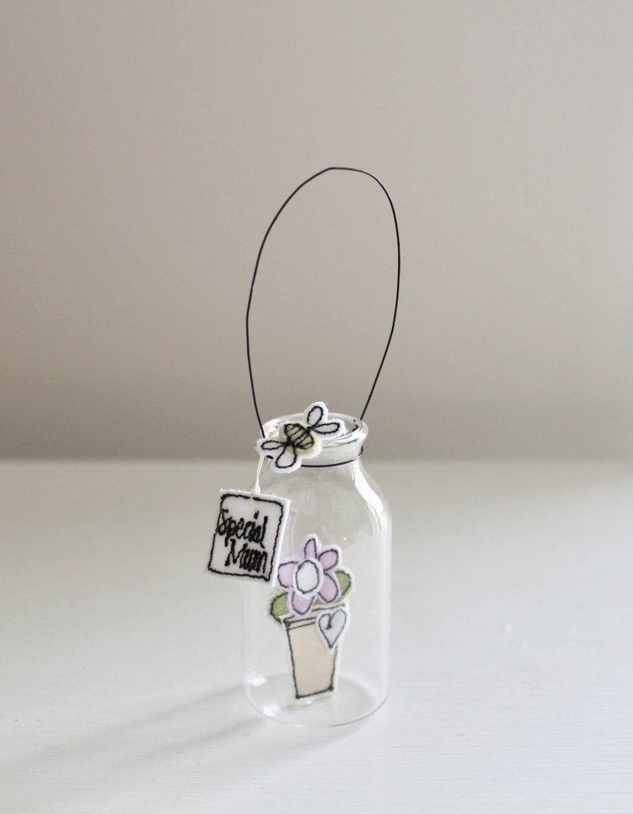 'Special Mum Flowerpot' - Hanging Glass Jar