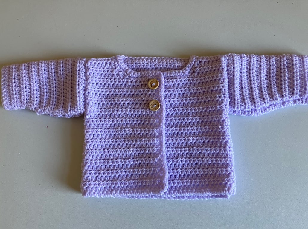 Lilac Newborn Cardigan, Handmade in the UK, Baby Shower Gift