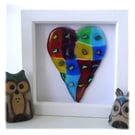 Rainbow Patchwork Heart in Box Frame Fused Glass Picture 007