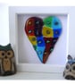 Rainbow Patchwork Heart in Box Frame Fused Glass Picture 007 - Image 1