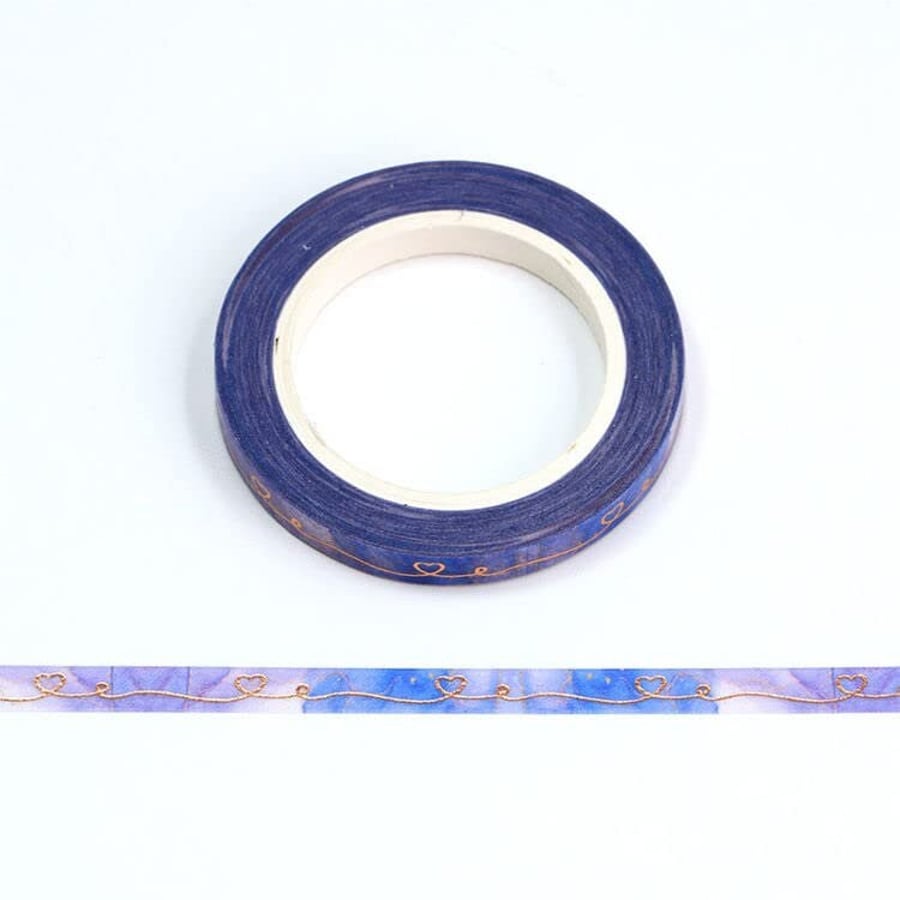 Love Heart Skinny Washi Tape Rose Gold Foil Embossed Decorative Tape 5mm x 10m M