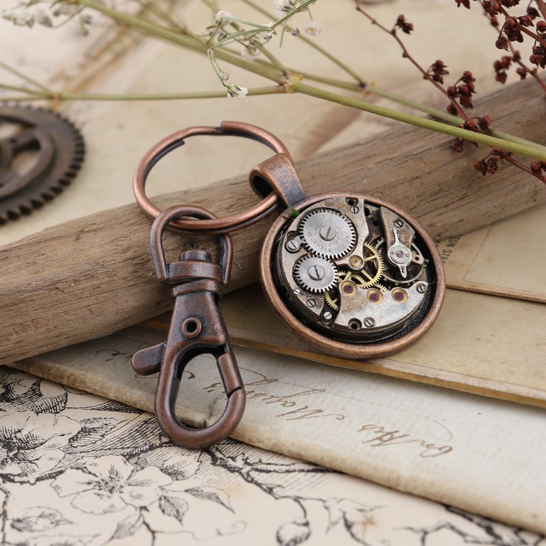 Copper Wedding Anniversary Gift for Husband - Handmade Steampunk Keychain