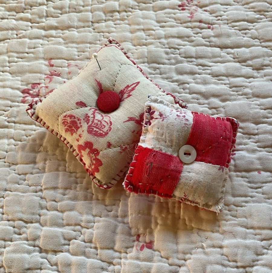 Pair of vintage quilt pincushions Folksy